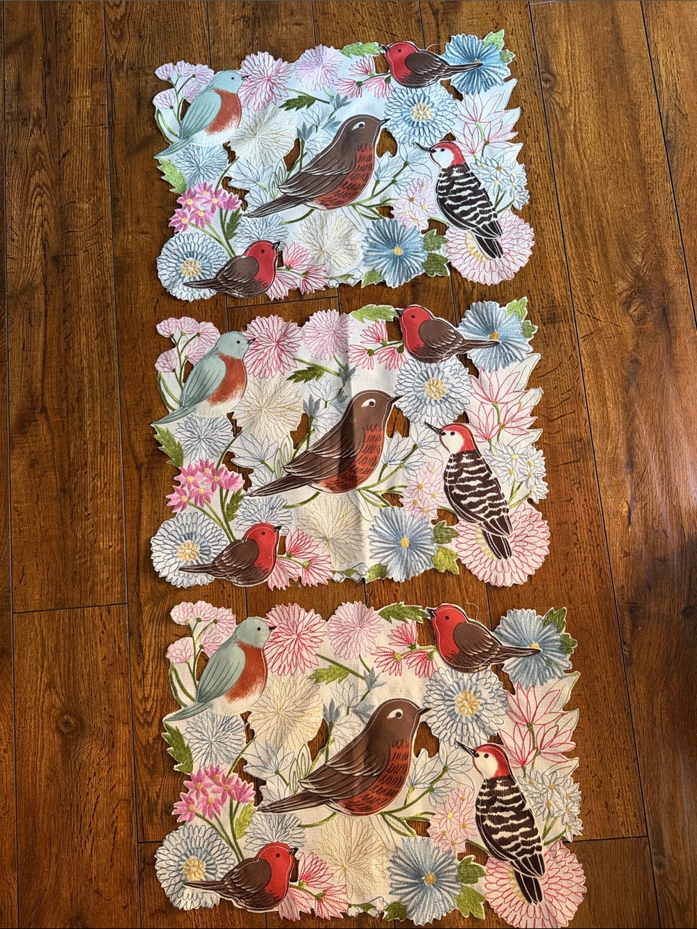 Macy's Floral and Bird Placemats in Pink, Blue, Green, Red, Brown
